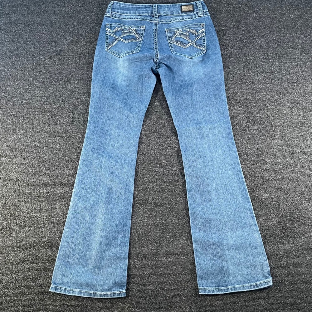 Wired Heart Bootcut Jeans Womens Size 29 Blue Good Embroidered Contrast Stitch